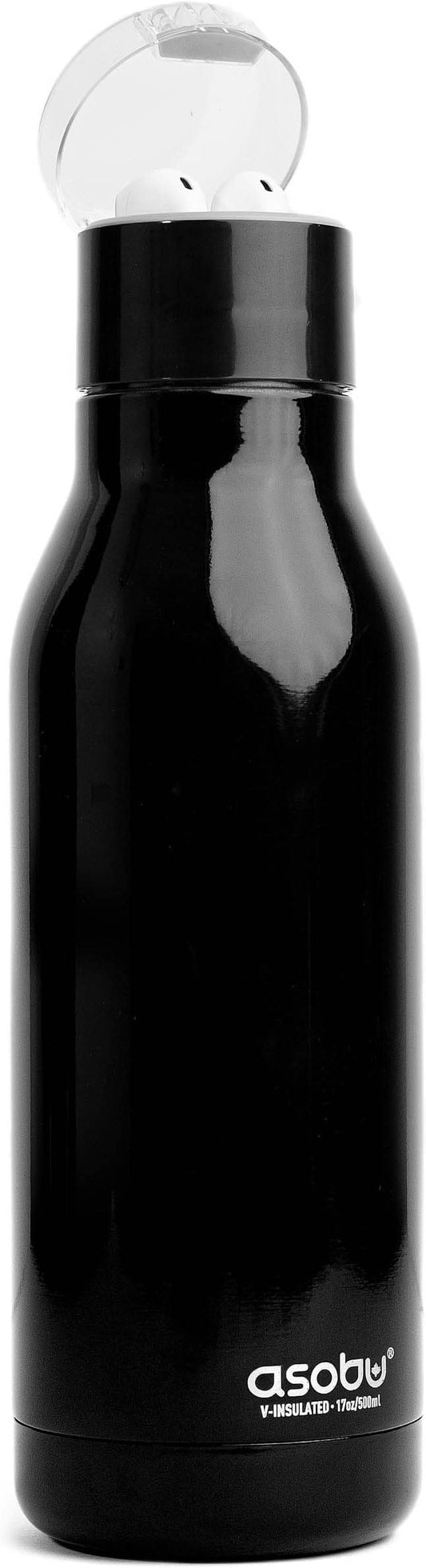 Asobu Earphone H2 Audio Insulated Water bottle Stainless Steel 20 Ounce (Black)